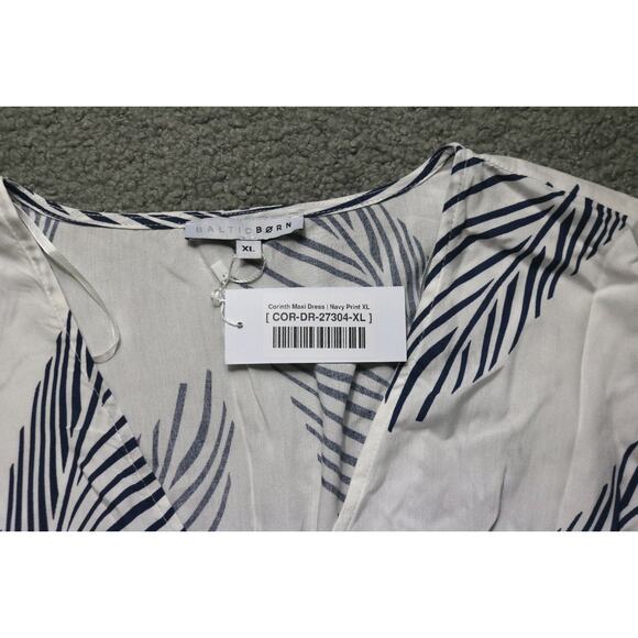 New Baltic Born Dress Womens XL Navy Leaf Print Corinth Maxi Slit - Picture 5 of 10